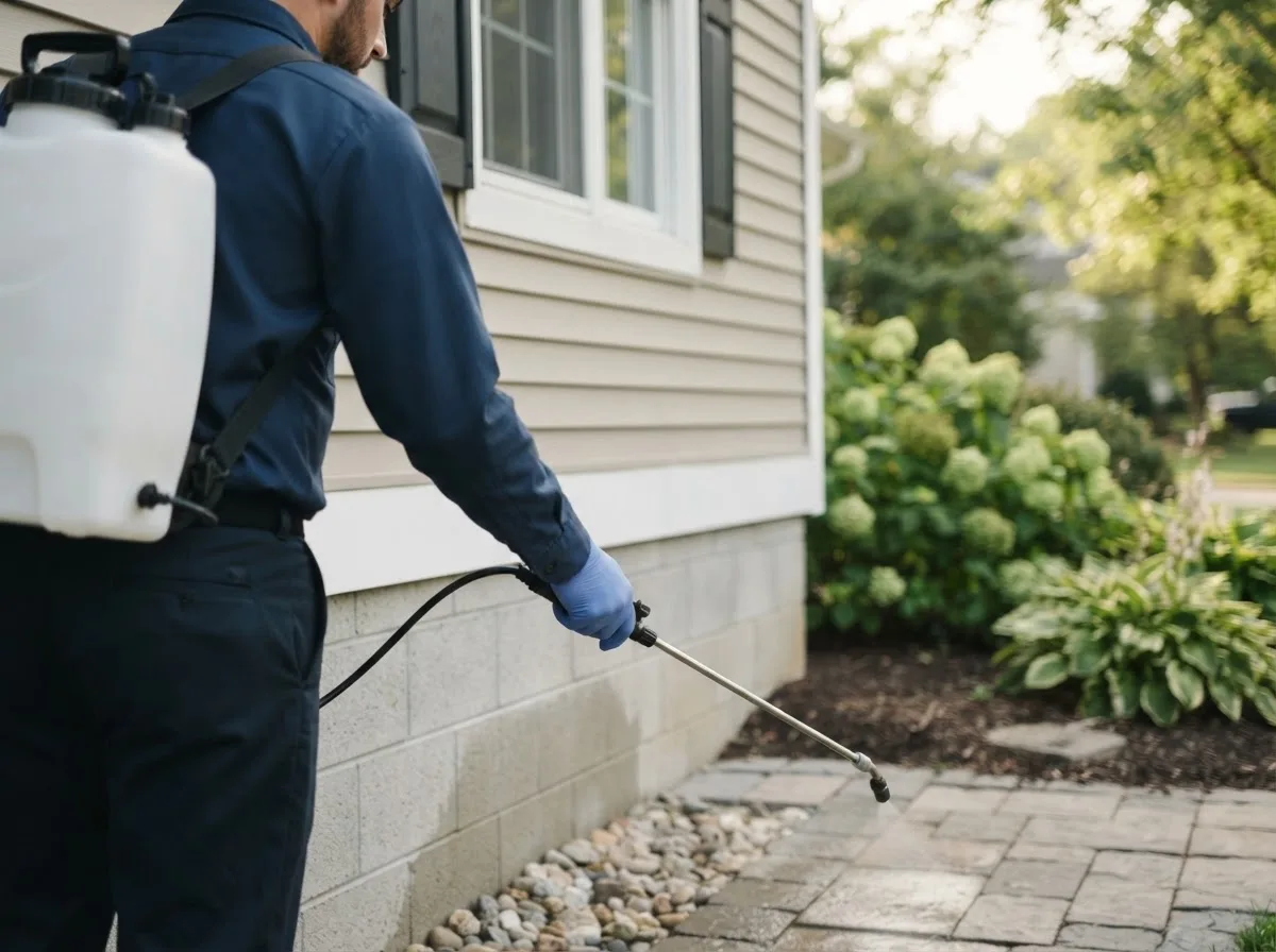 Pest control technician inspecting a home in Huntersville, NC